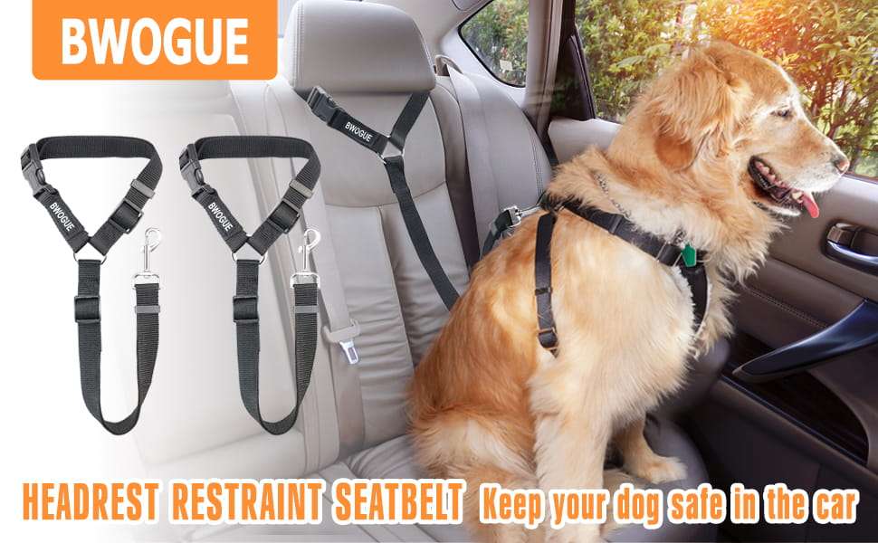 Pack 2 cinturones seguridad perro reposacabezas auto universal ajustable nylon negro arnes viaje