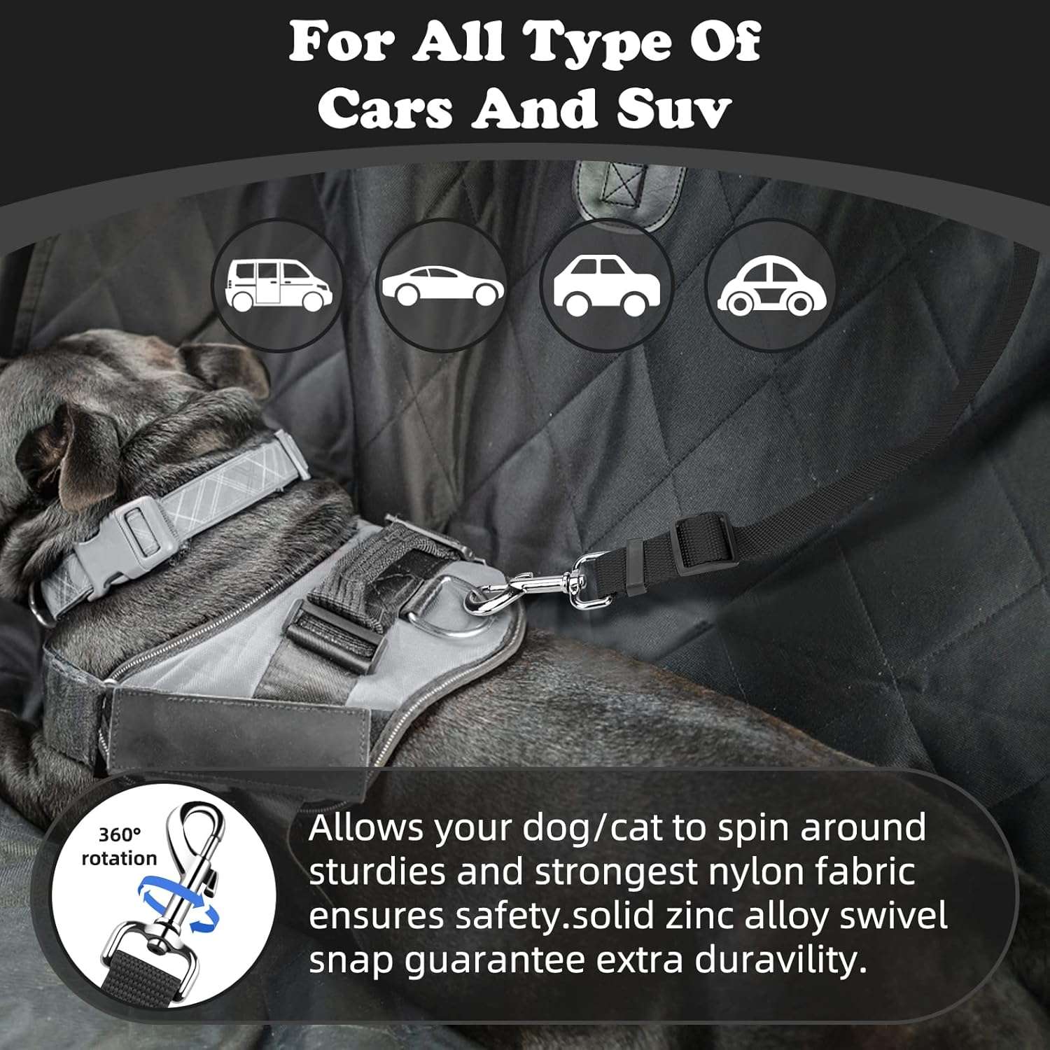 Pack 2 cinturones seguridad perro reposacabezas auto universal ajustable nylon negro arnes viaje