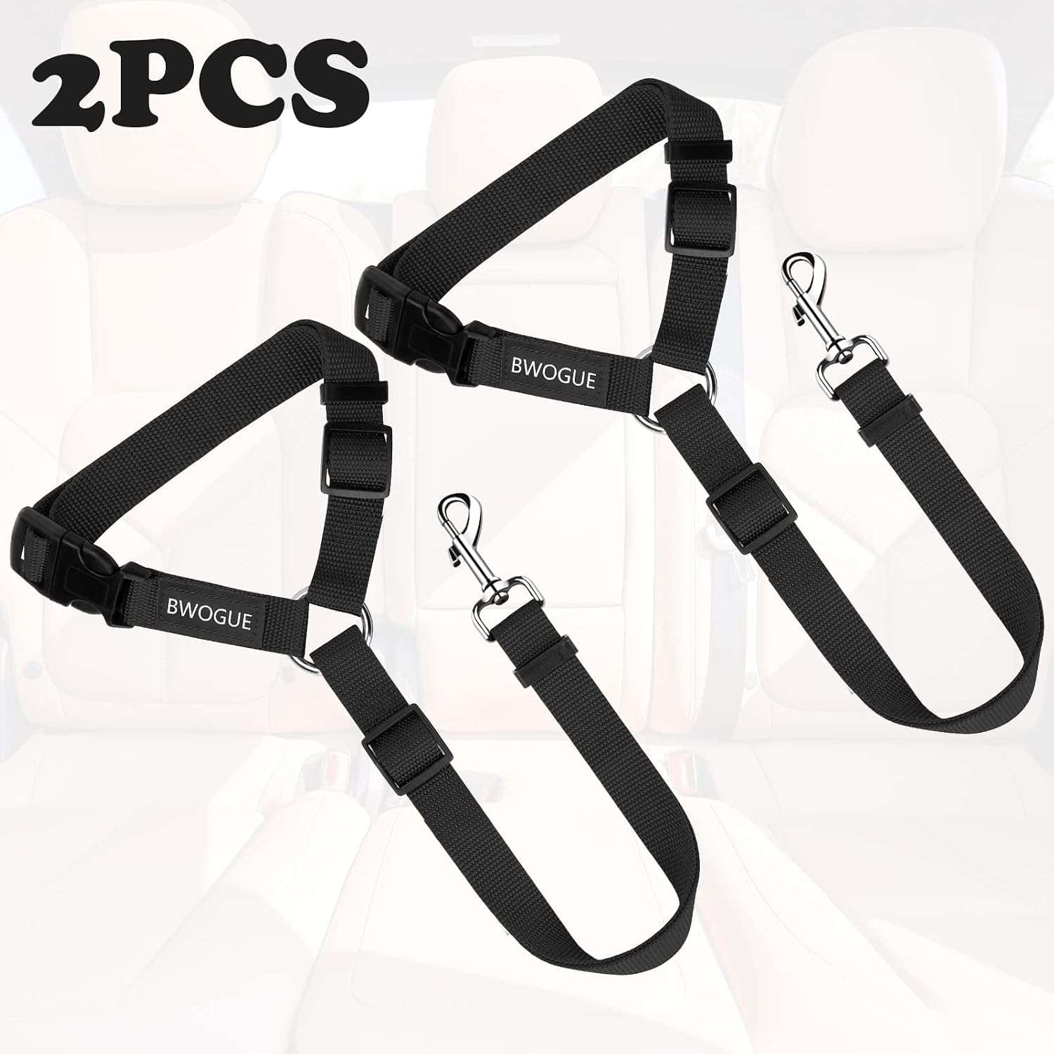 Pack 2 cinturones seguridad perro reposacabezas auto universal ajustable nylon negro arnes viaje