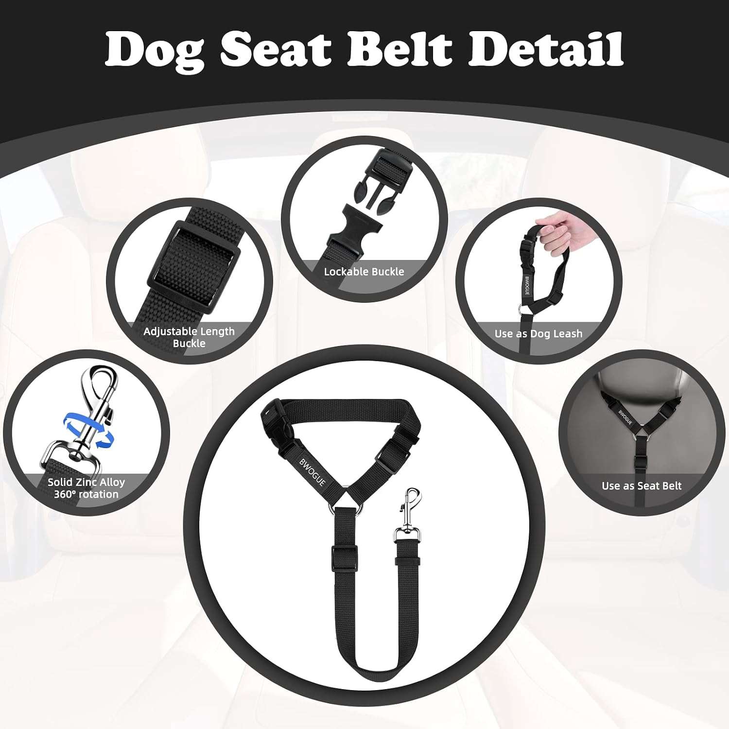 Pack 2 cinturones seguridad perro reposacabezas auto universal ajustable nylon negro arnes viaje