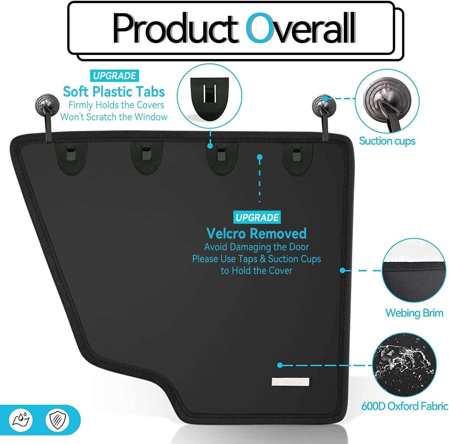 Pack 2 protectores puerta auto perro anti rasguños 79x64 cm impermeable ventosas sin velcro bolsillos