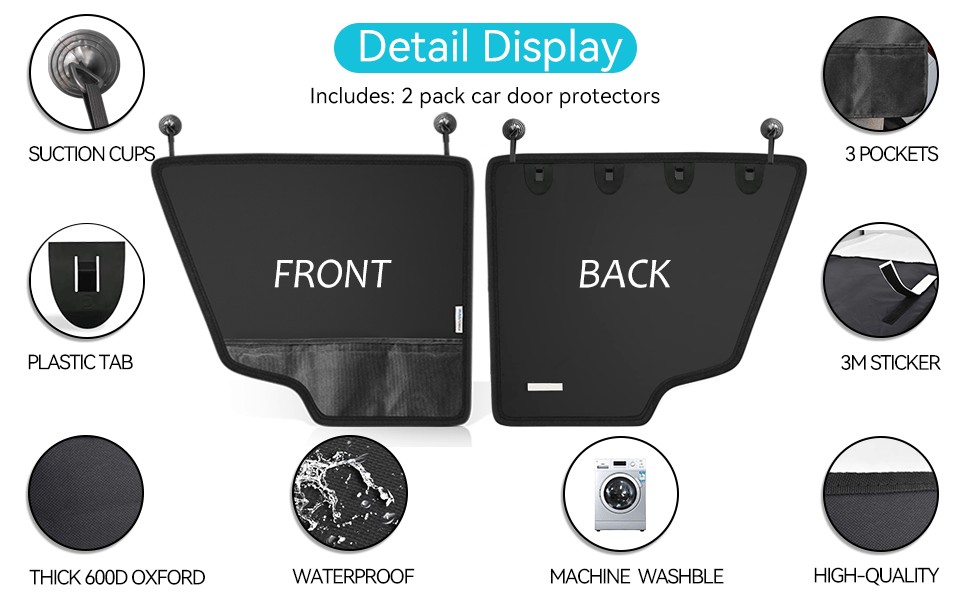 Pack 2 protectores puerta auto perro anti rasguños 79x64 cm impermeable ventosas sin velcro bolsillos