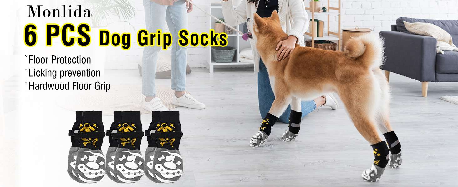 Pack 6 calcetines perro antideslizantes doble cara piso flotante correas reflectantes repuestos senior