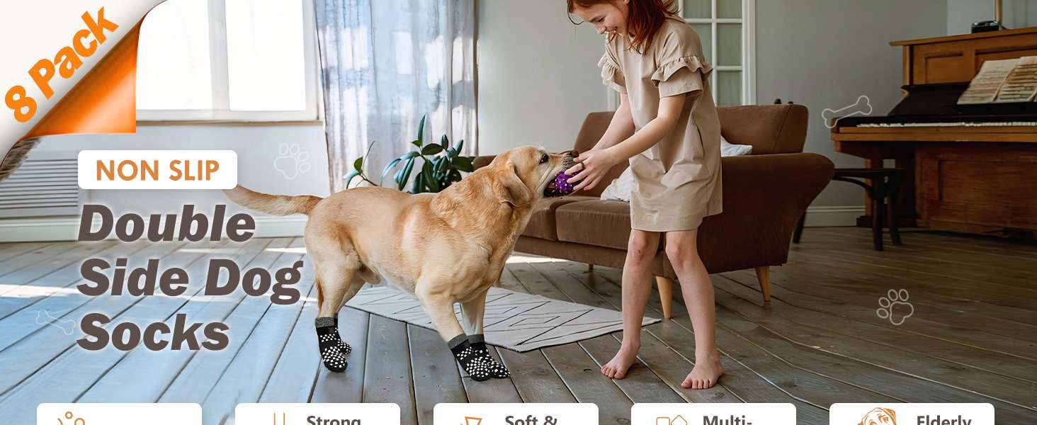 Pack 8 calcetines perro antideslizantes doble cara triple sujecion piso flotante senior reversibles