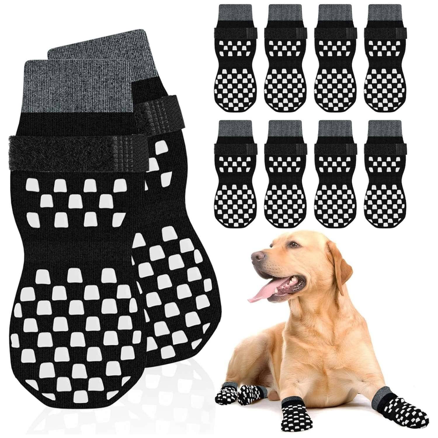 Pack 8 calcetines perro antideslizantes doble cara triple sujecion piso flotante senior reversibles