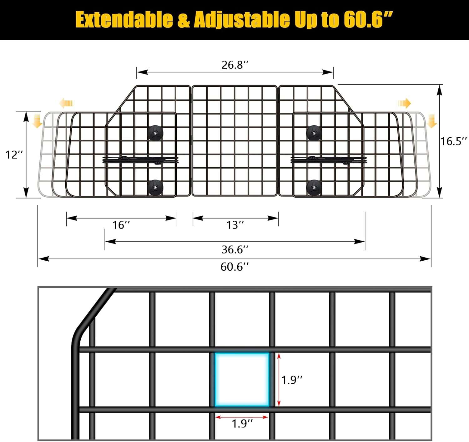 Rejilla separadora acero auto suv maletero perros mascotas barrera ajustable metalica anti escapes resistente