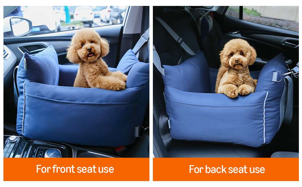 Silla auto perro elevada anti mareo 58x53 cm azul lavable bulldog frances pug mirar ventana