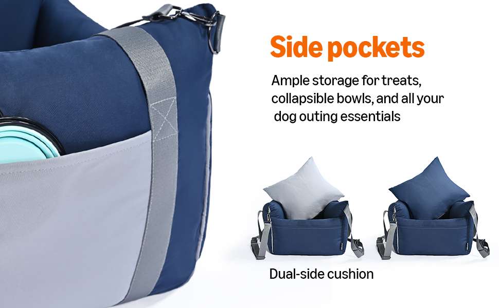 Silla auto perro elevada anti mareo 58x53 cm azul lavable bulldog frances pug mirar ventana