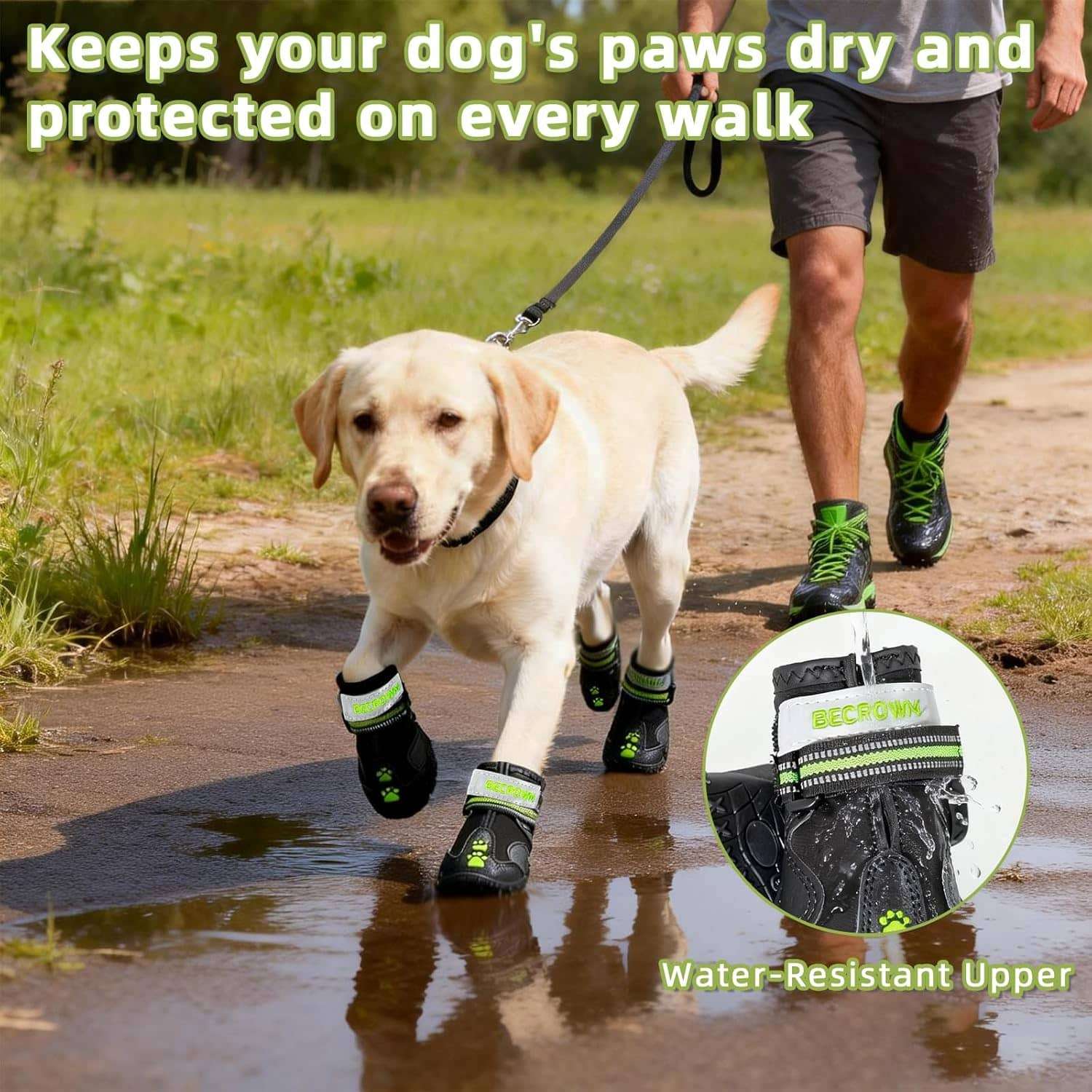 Zapatos perro impermeable todo terreno bordado huella pavimento caliente lluvia antideslizante reflectante