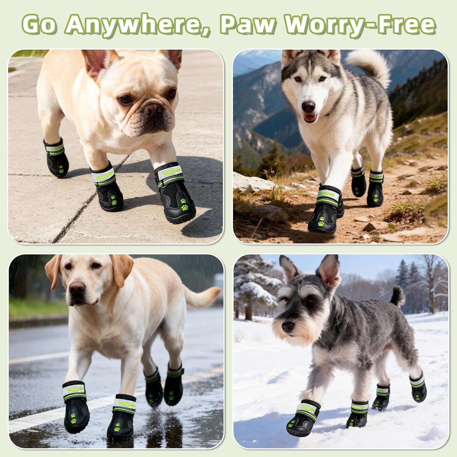 Zapatos perro impermeable todo terreno bordado huella pavimento caliente lluvia antideslizante reflectante