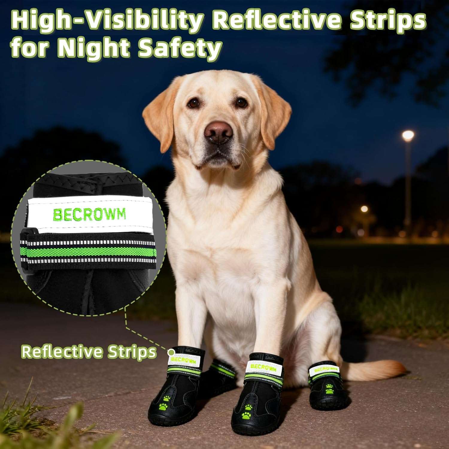 Zapatos perro impermeable todo terreno bordado huella pavimento caliente lluvia antideslizante reflectante