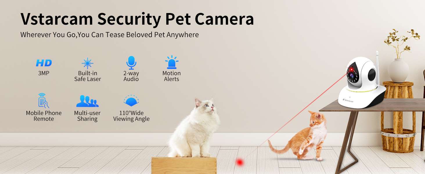 camara seguridad mascotas wifi laser interactivo 3 megapixeles vision nocturna ideal para chile
