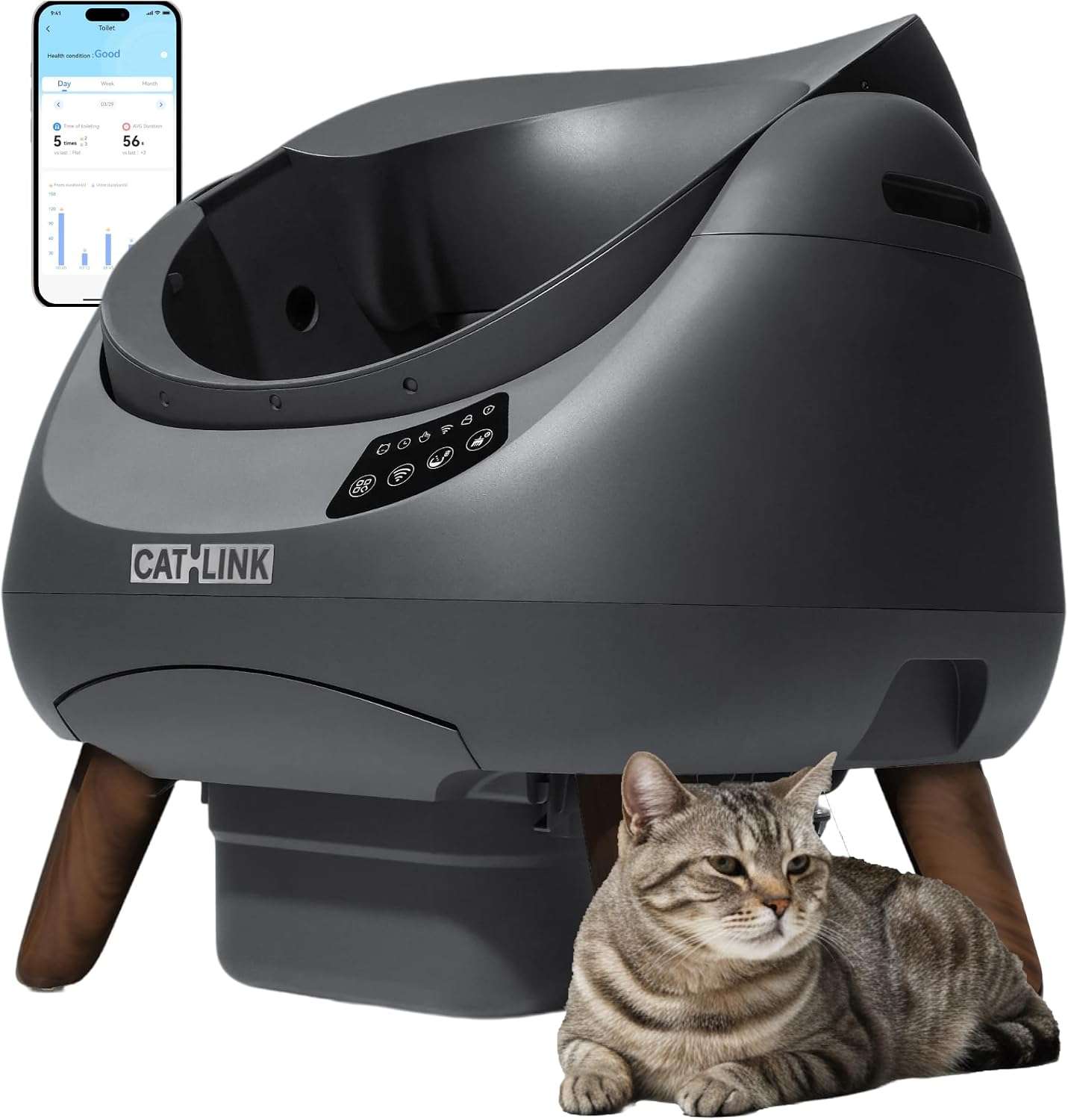 caja de arena autolimpiante abierta inteligente para gatos con monitor de salud y sensores de seguridad