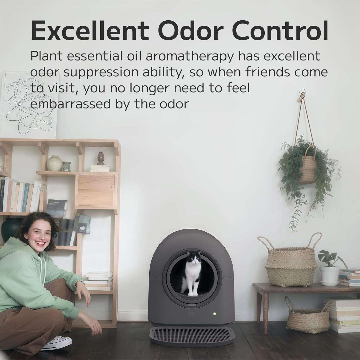 caja de arena autolimpiante inteligente para gatos con sistema anti pellizcos y desodorizador integrado