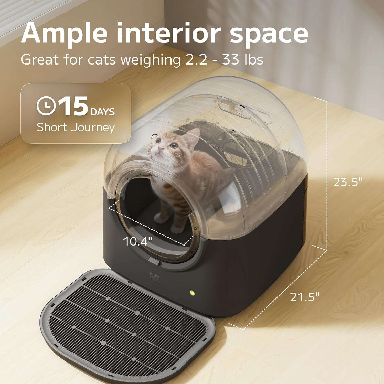 caja de arena autolimpiante inteligente para gatos con sistema anti pellizcos y desodorizador integrado
