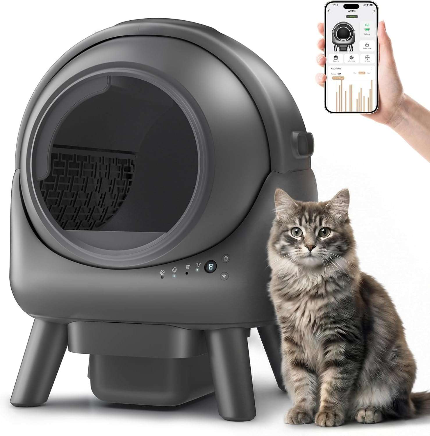 arenero automatico gatos autolimpiable wifi 54x50x41 centimetros sensores seguridad ideal para chile
