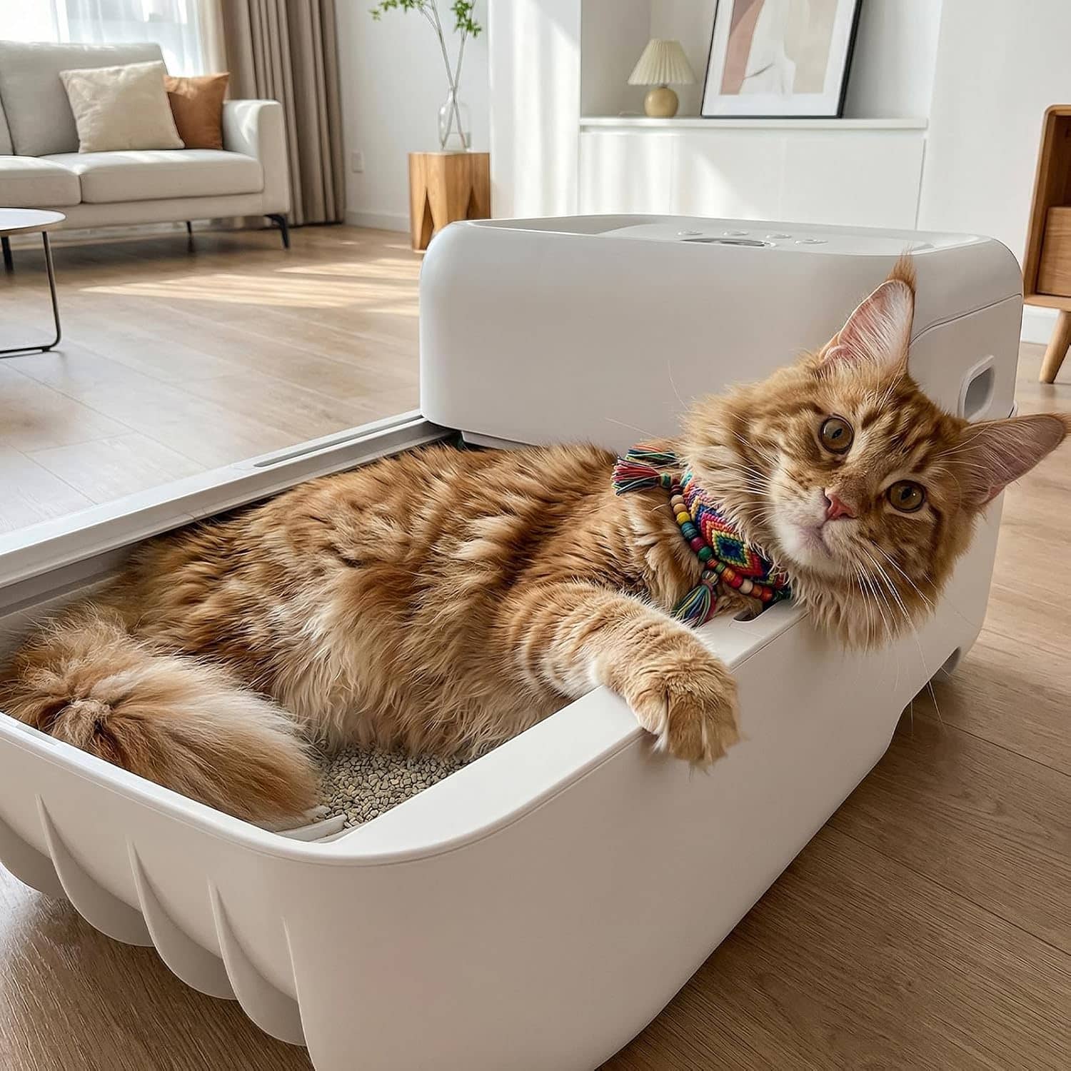 caja de arena autolimpiante abierta para gatos con rastrillo automático, sensores de seguridad y control por aplicación
