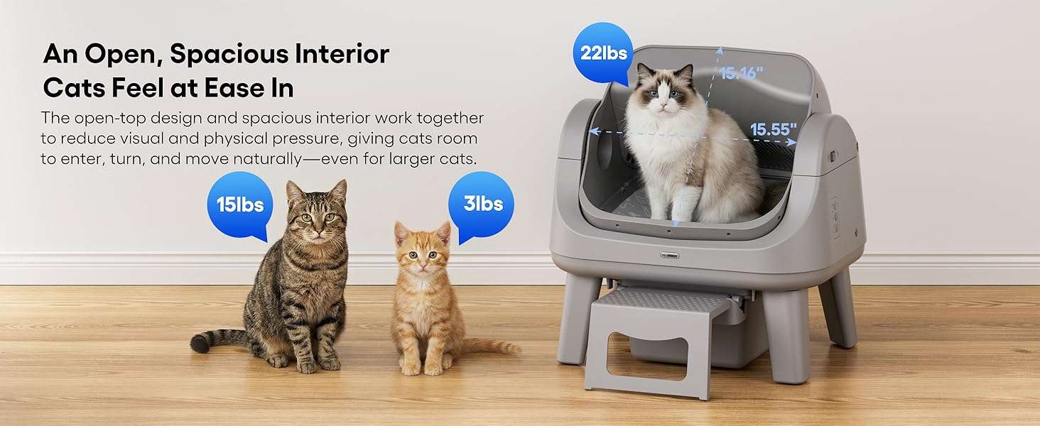 arenero automatico gatos autolimpiable abierto petpivot 54x40x55 centimetros sin wifi ideal para chile