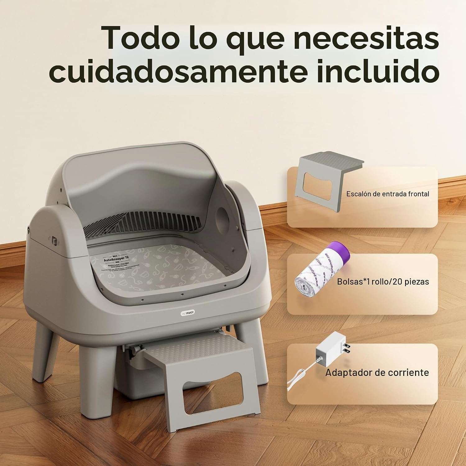 arenero automatico gatos autolimpiable abierto petpivot 54x40x55 centimetros sin wifi ideal para chile