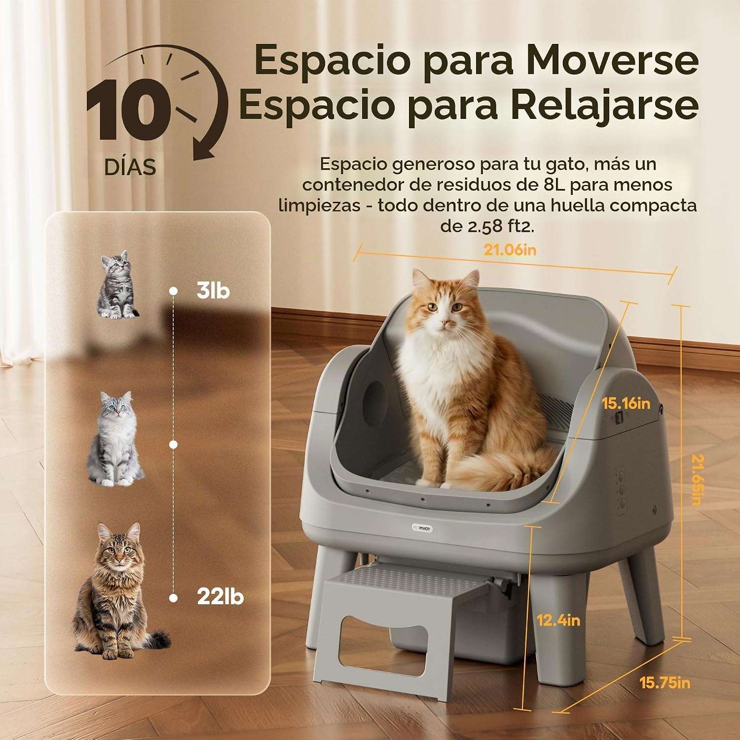arenero automatico gatos autolimpiable abierto petpivot 54x40x55 centimetros sin wifi ideal para chile