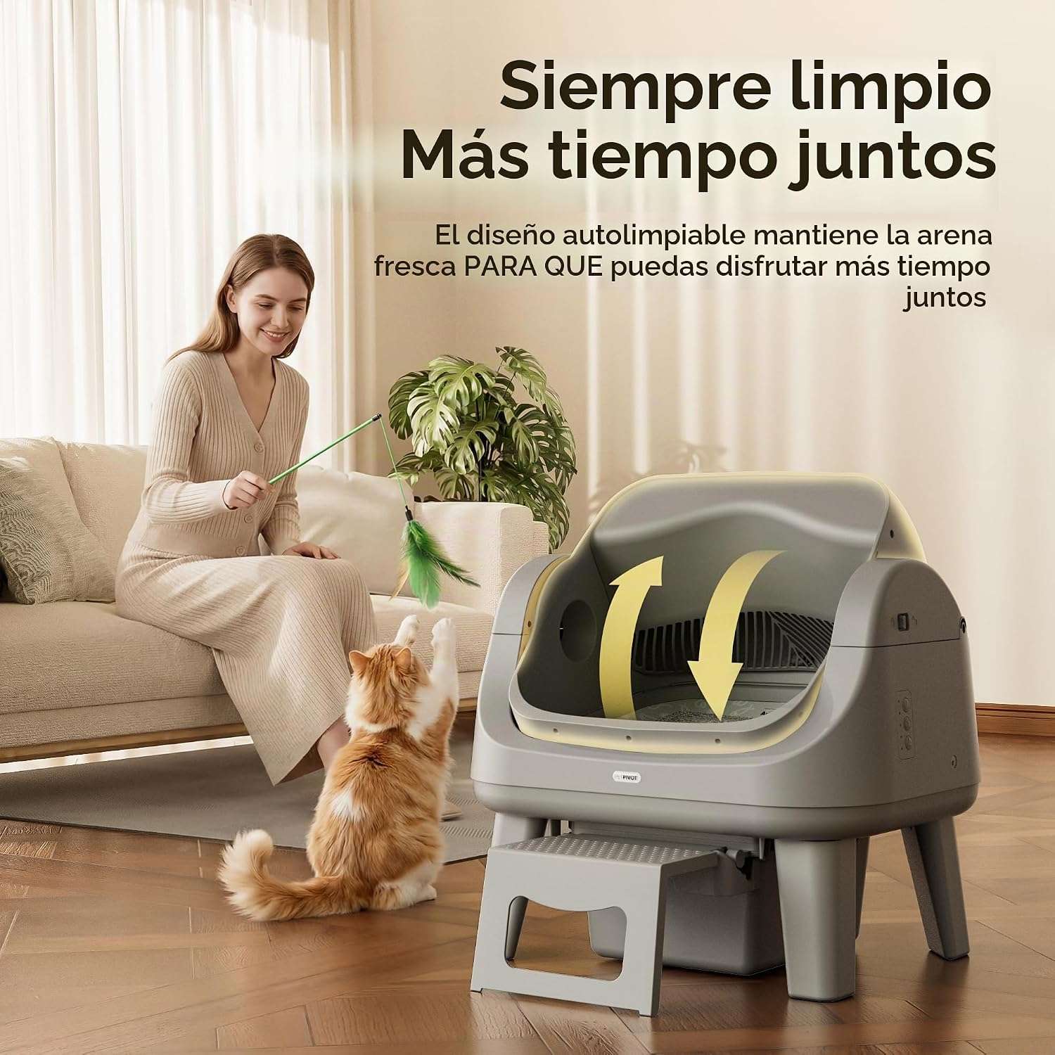 arenero automatico gatos autolimpiable abierto petpivot 54x40x55 centimetros sin wifi ideal para chile