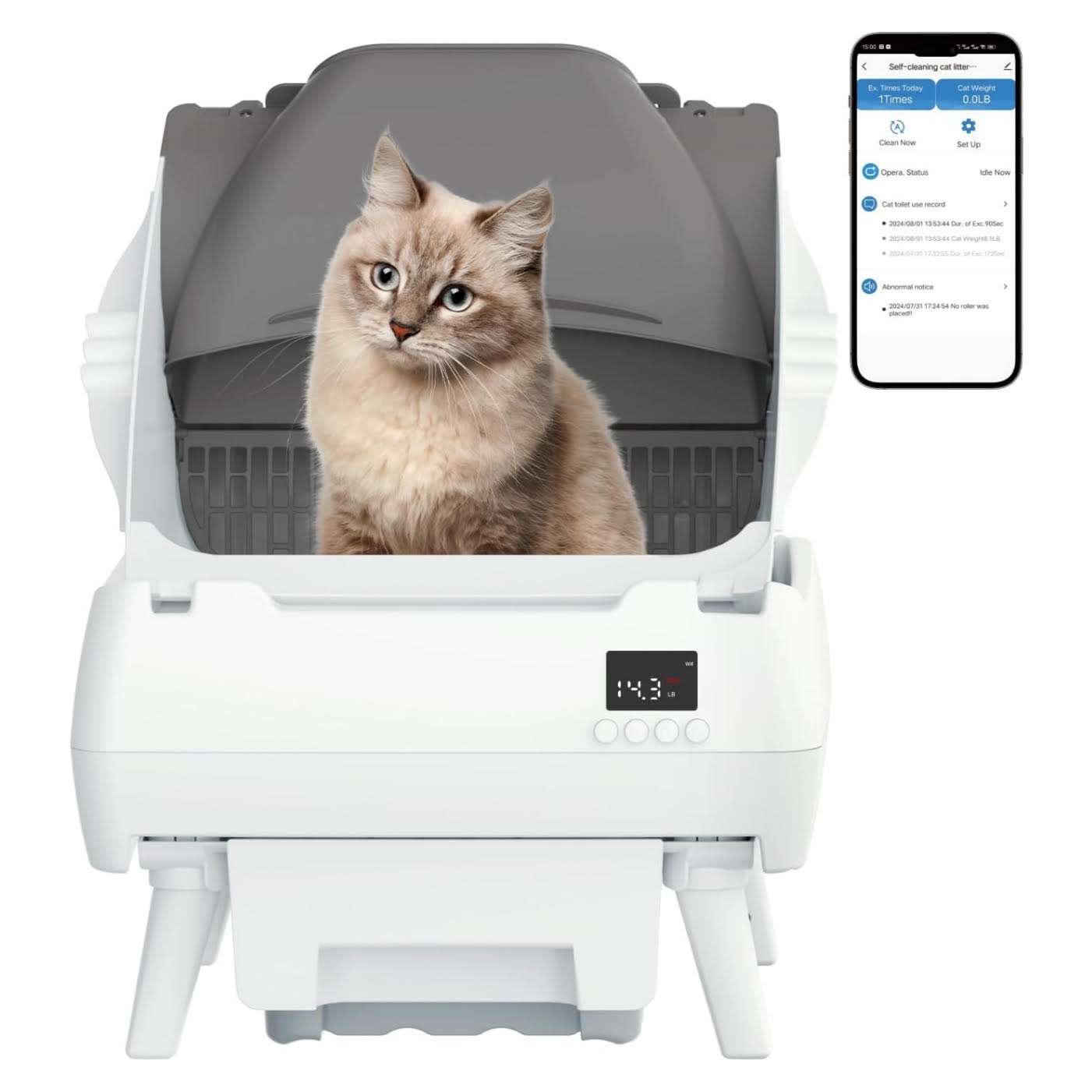 arenero automatico gatos abierto wifi 37x52x52 centimetros blanco ideal para chile