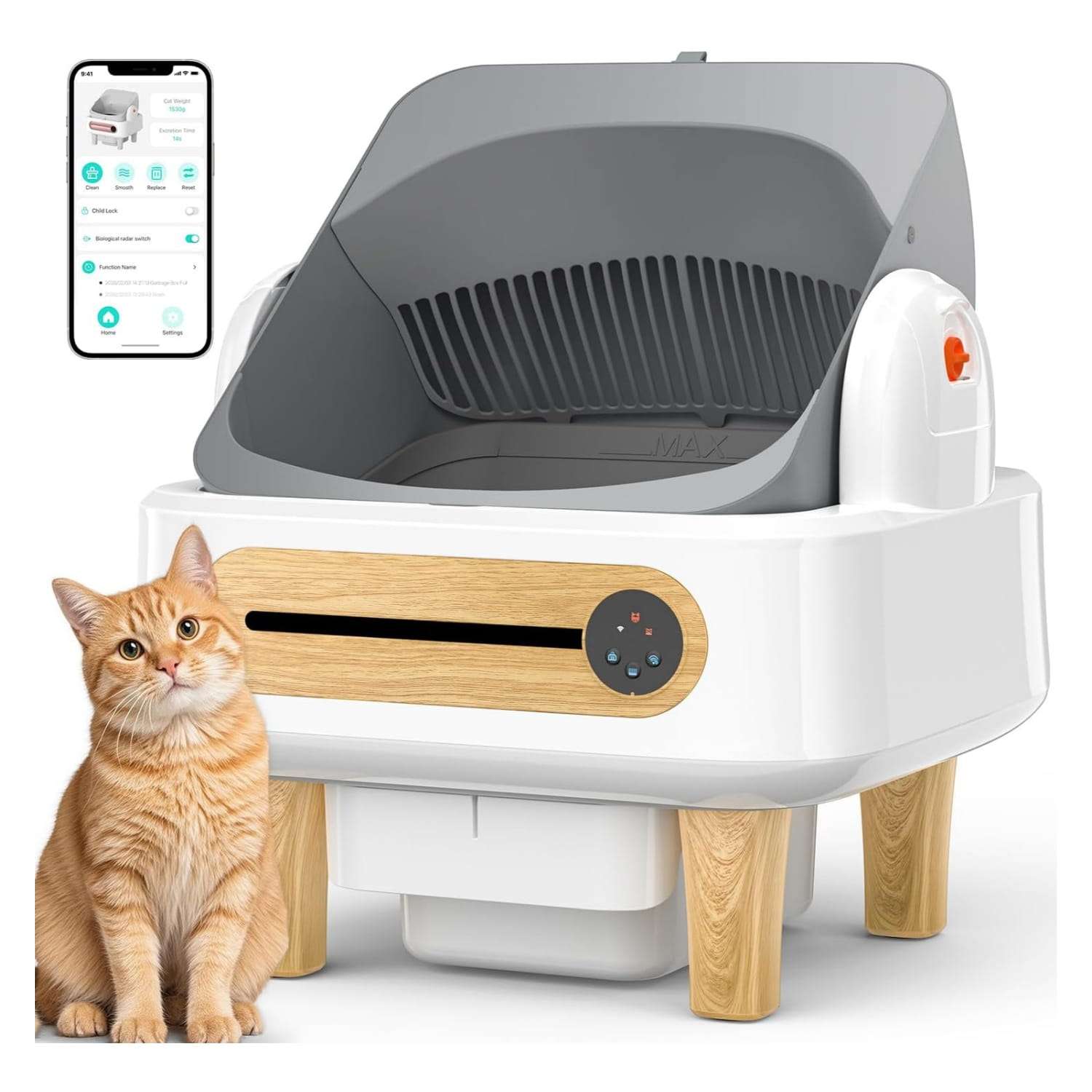 arenero automatico gatos abierto wifi 48x47x24 centimetros 12 litros autolimpiable ideal para chile