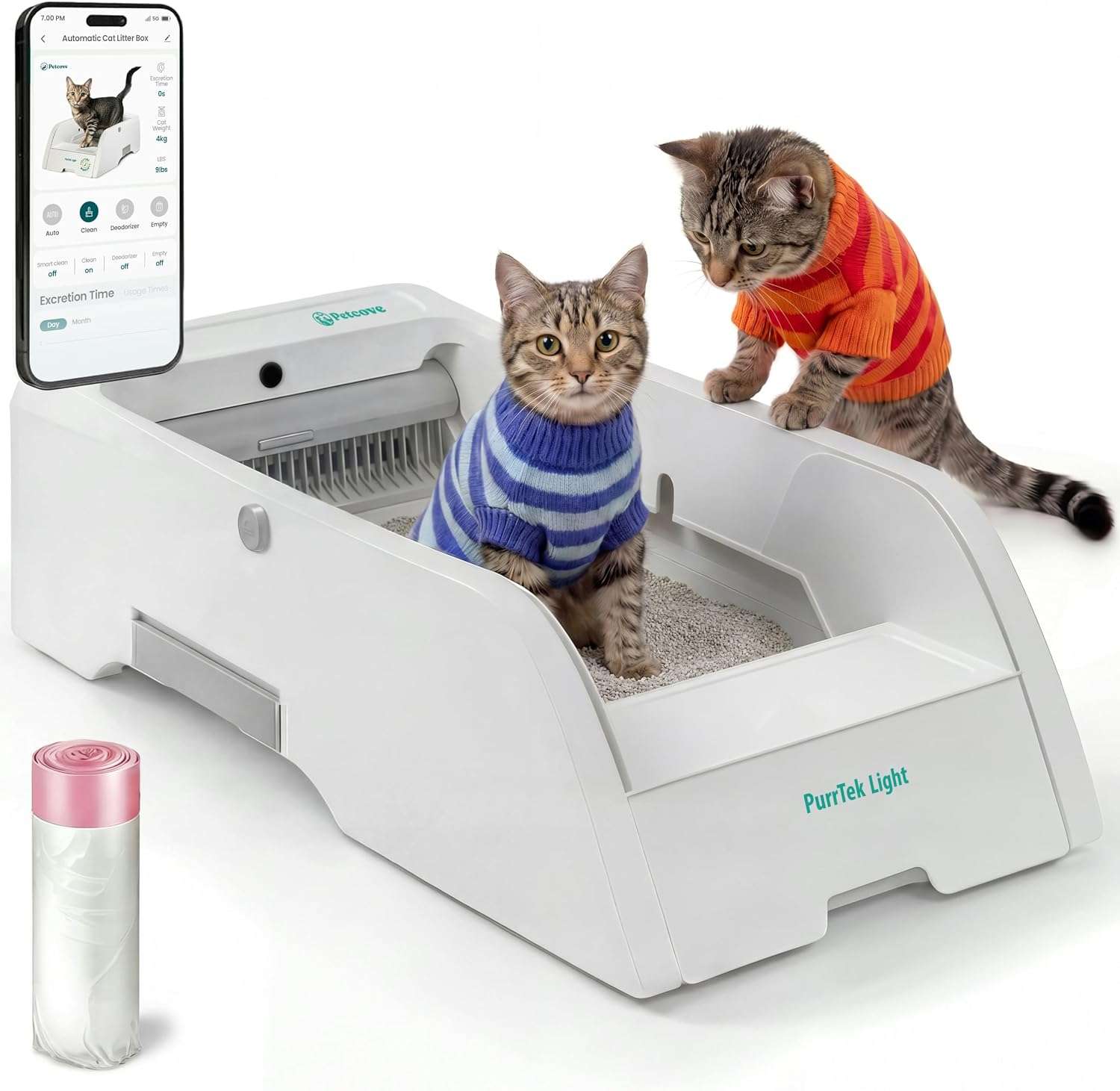 caja de arena autolimpiante inteligente para gatos con rastrillo automático, sensores de seguridad y control por aplicación