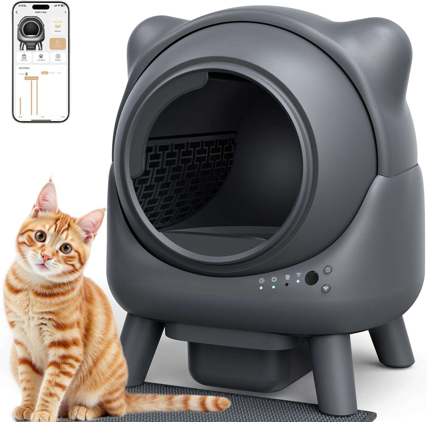 caja de arena autolimpiante inteligente para gatos con control de olores, sensores de seguridad y conexión por aplicación
