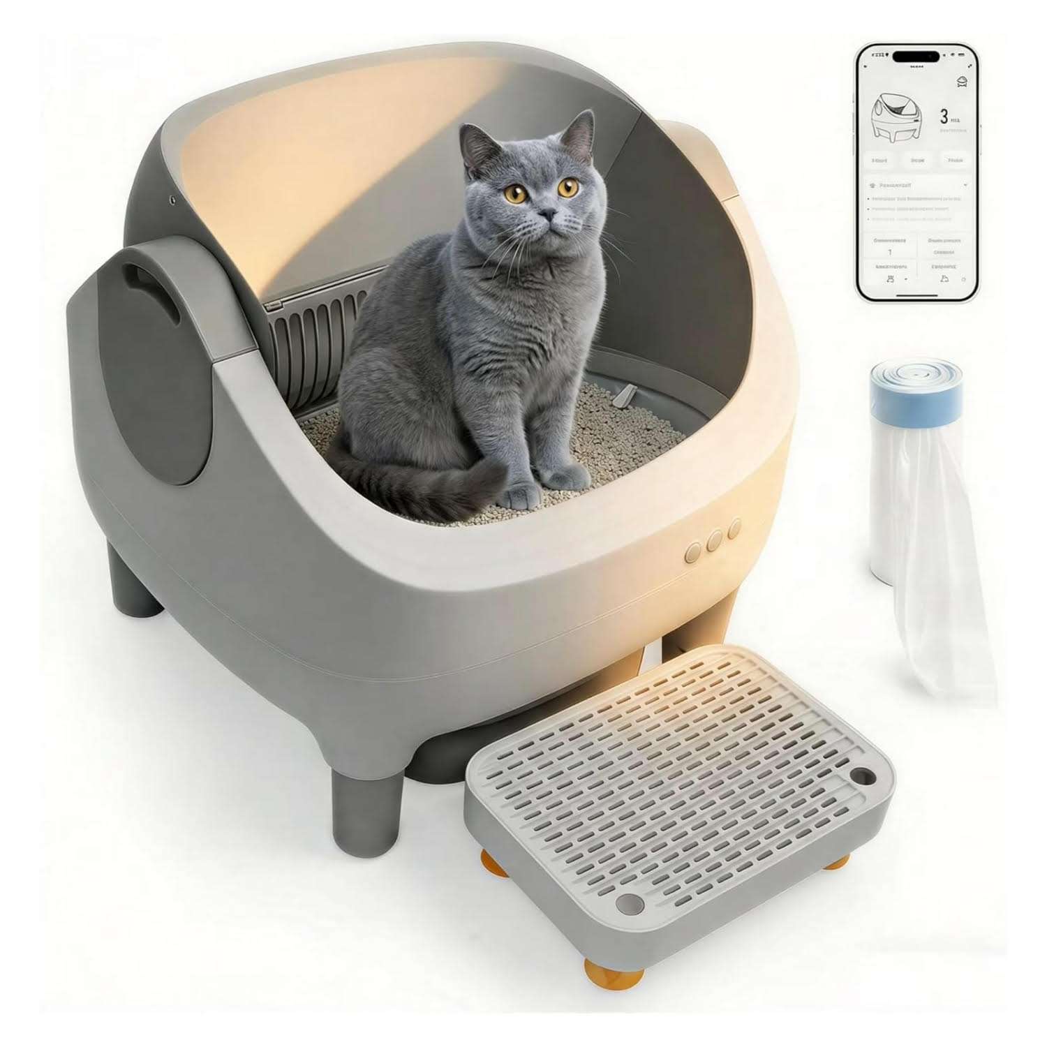 baño automatico gatos con escalon wifi 53x45x54 centimetros autolimpiable ideal para chile