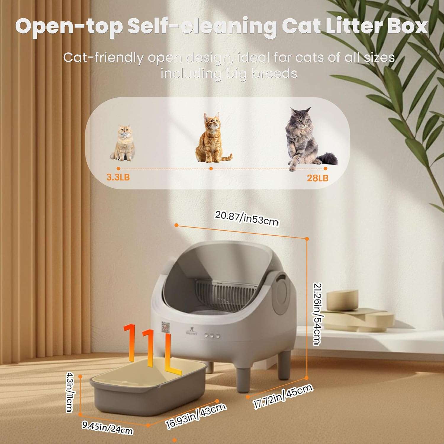 baño automatico gatos con escalon wifi 53x45x54 centimetros autolimpiable ideal para chile
