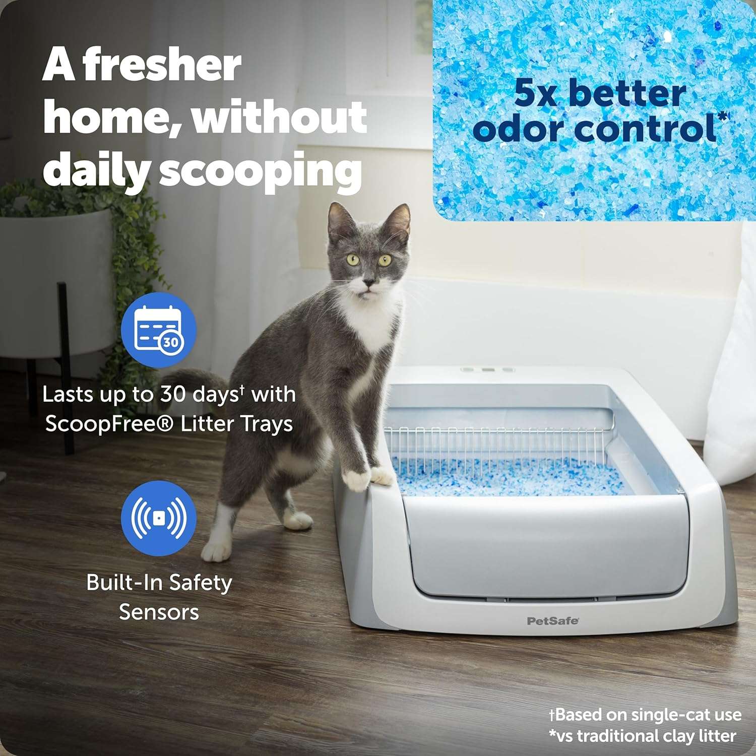 caja de arena autolimpiante automática sin tapa para gatos con arena de cristal y sensores de movimiento