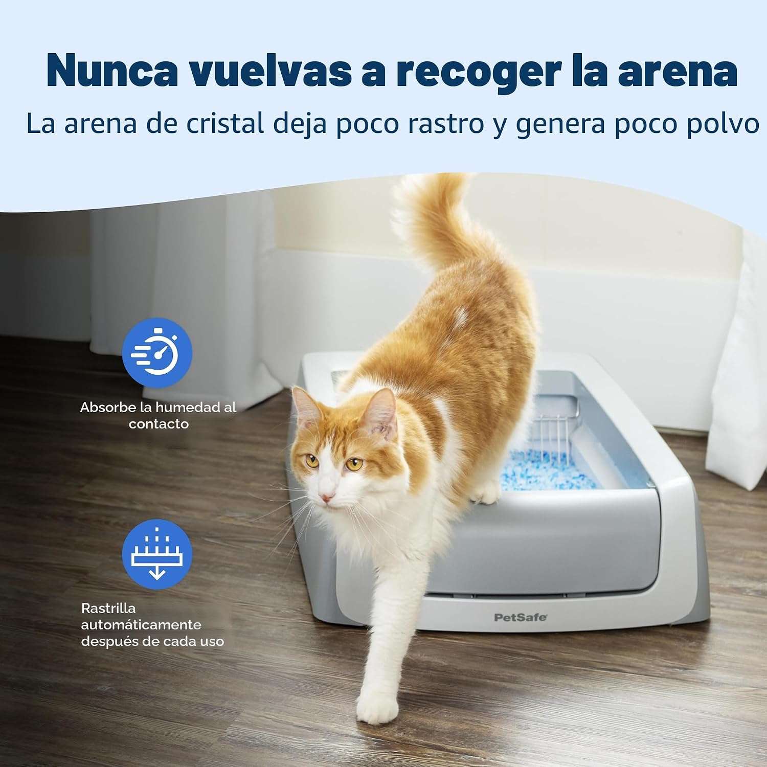 caja de arena autolimpiante automática sin tapa para gatos con arena de cristal y sensores de movimiento