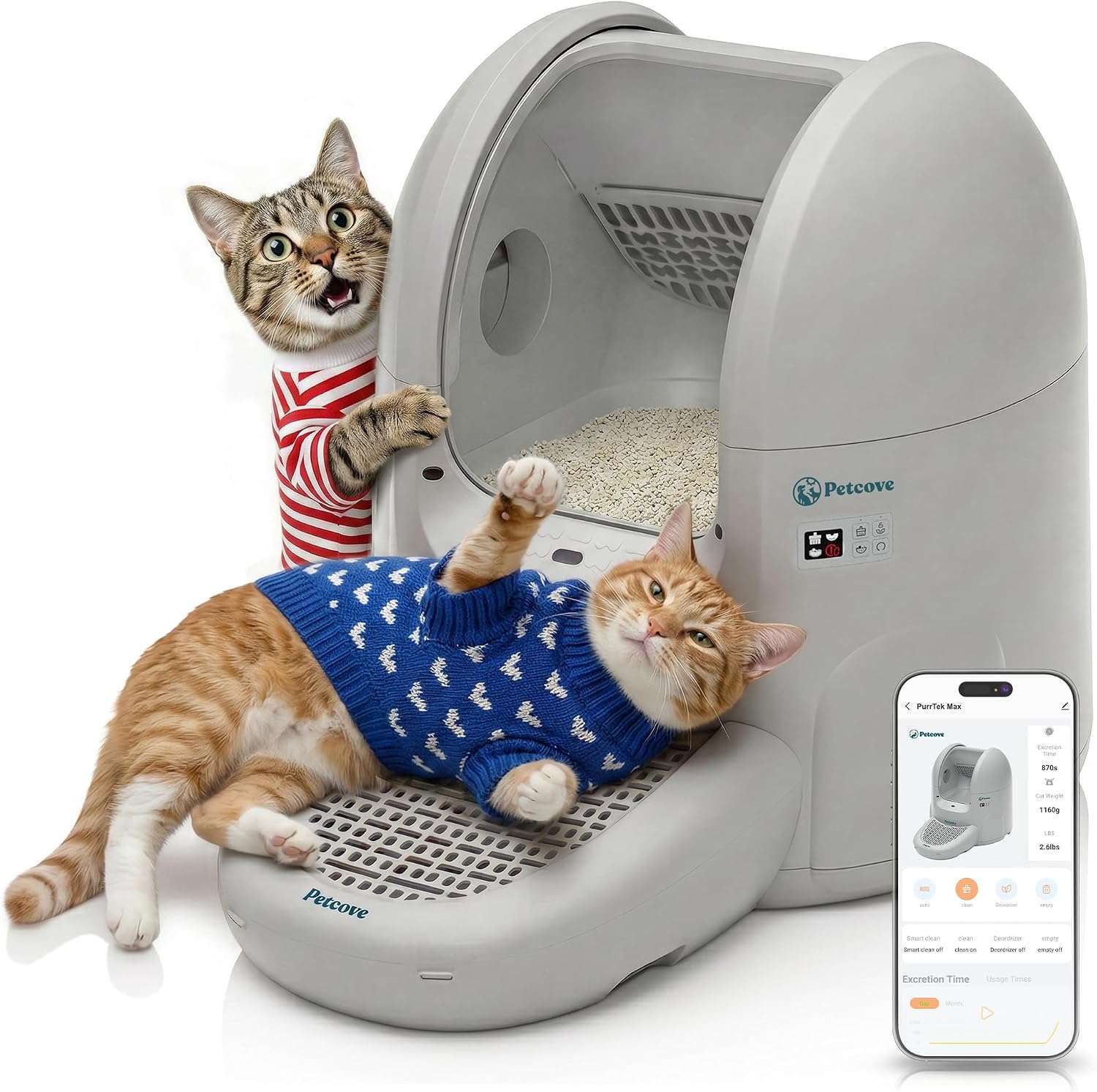 caja de arena autolimpiante inteligente XL para gatos con control de olores, sensores de seguridad y conexión por aplicación