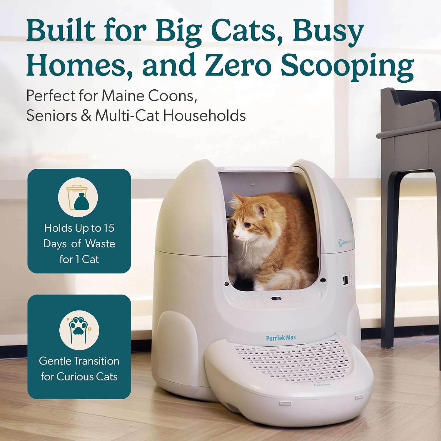 caja de arena autolimpiante inteligente XL para gatos con control de olores, sensores de seguridad y conexión por aplicación