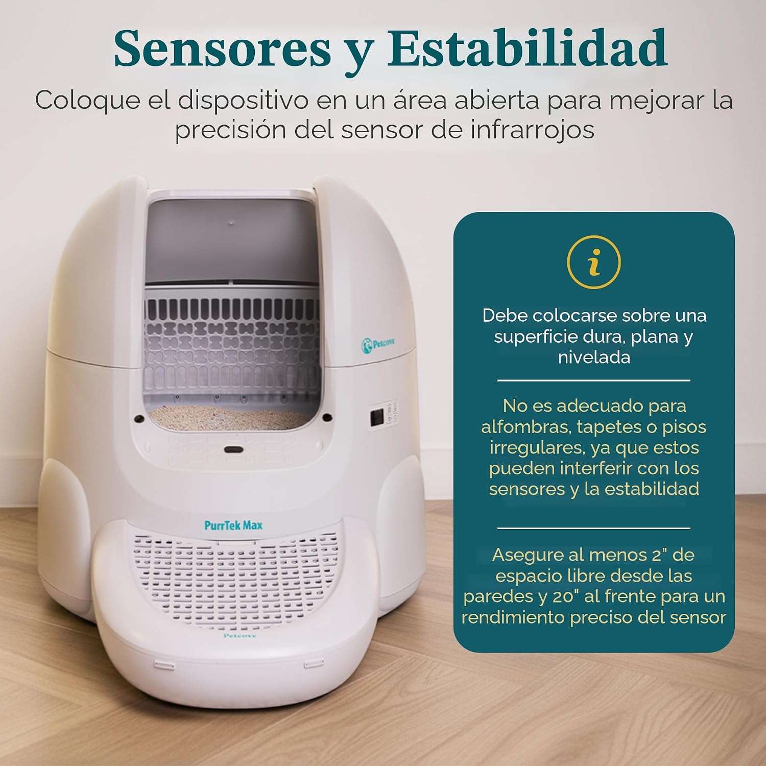 caja de arena autolimpiante inteligente XL para gatos con control de olores, sensores de seguridad y conexión por aplicación