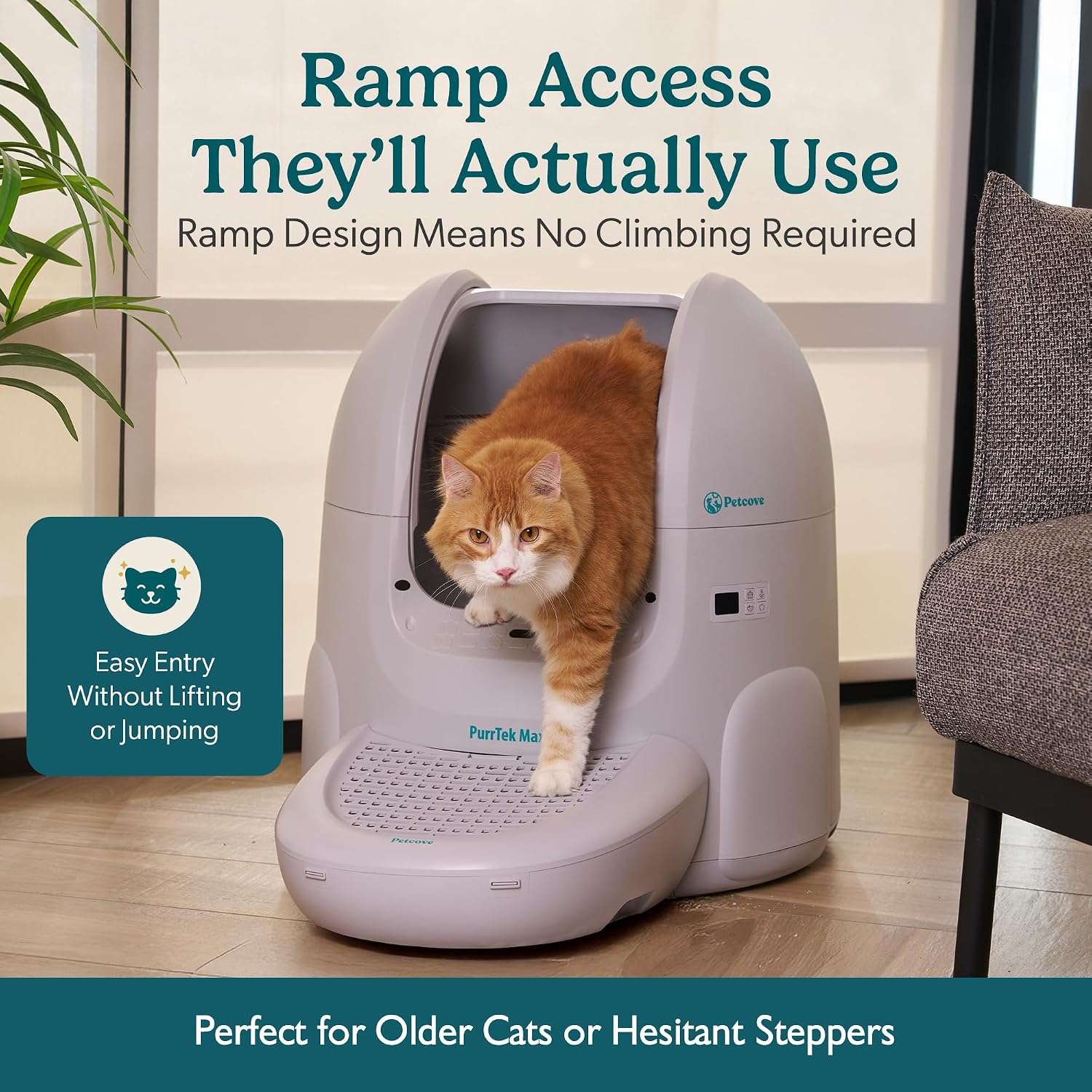 caja de arena autolimpiante inteligente XL para gatos con control de olores, sensores de seguridad y conexión por aplicación