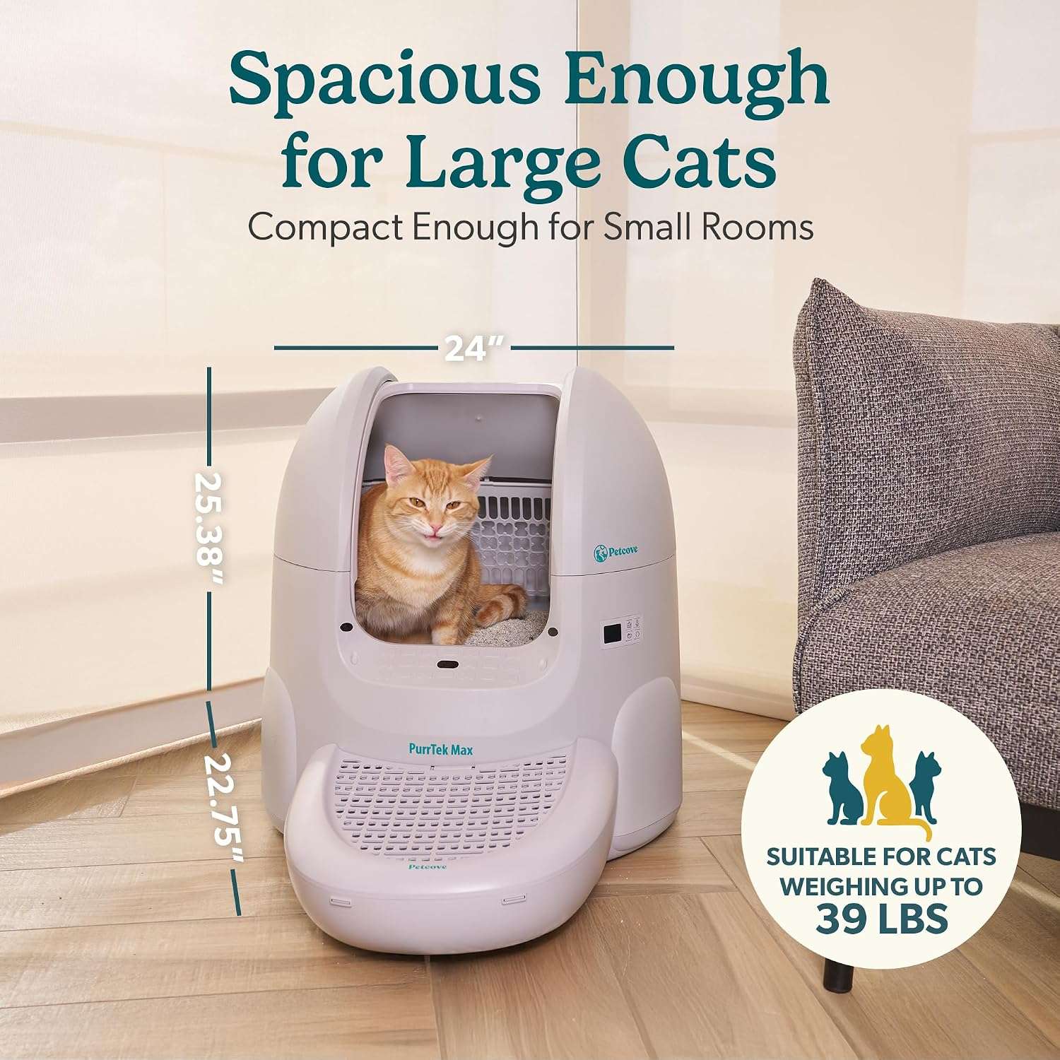 caja de arena autolimpiante inteligente XL para gatos con control de olores, sensores de seguridad y conexión por aplicación