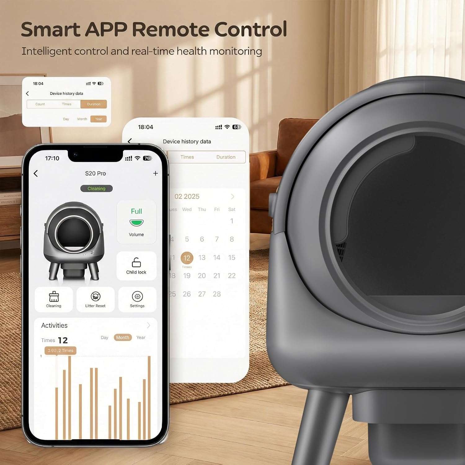 arenero automatico gatos autolimpiable wifi 54x50x41 centimetros sensores seguridad ideal para chile