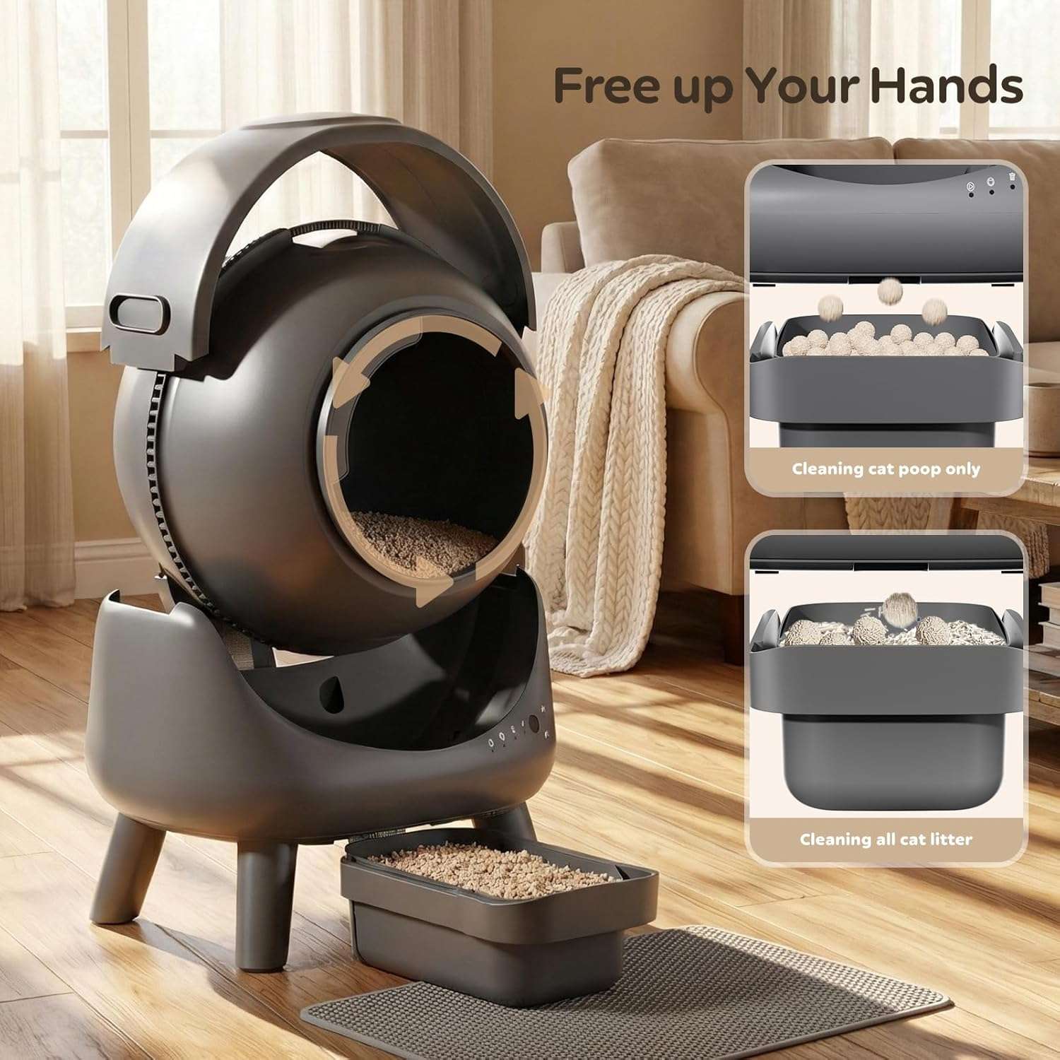 arenero automatico gatos autolimpiable wifi 54x50x41 centimetros sensores seguridad ideal para chile