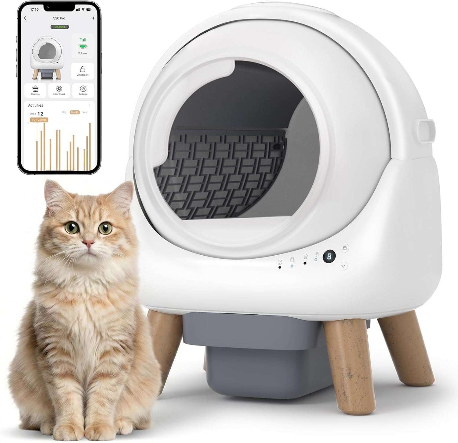 arenero automatico gatos autolimpiable wifi 54x50x41 centimetros sensores seguridad ideal para chile