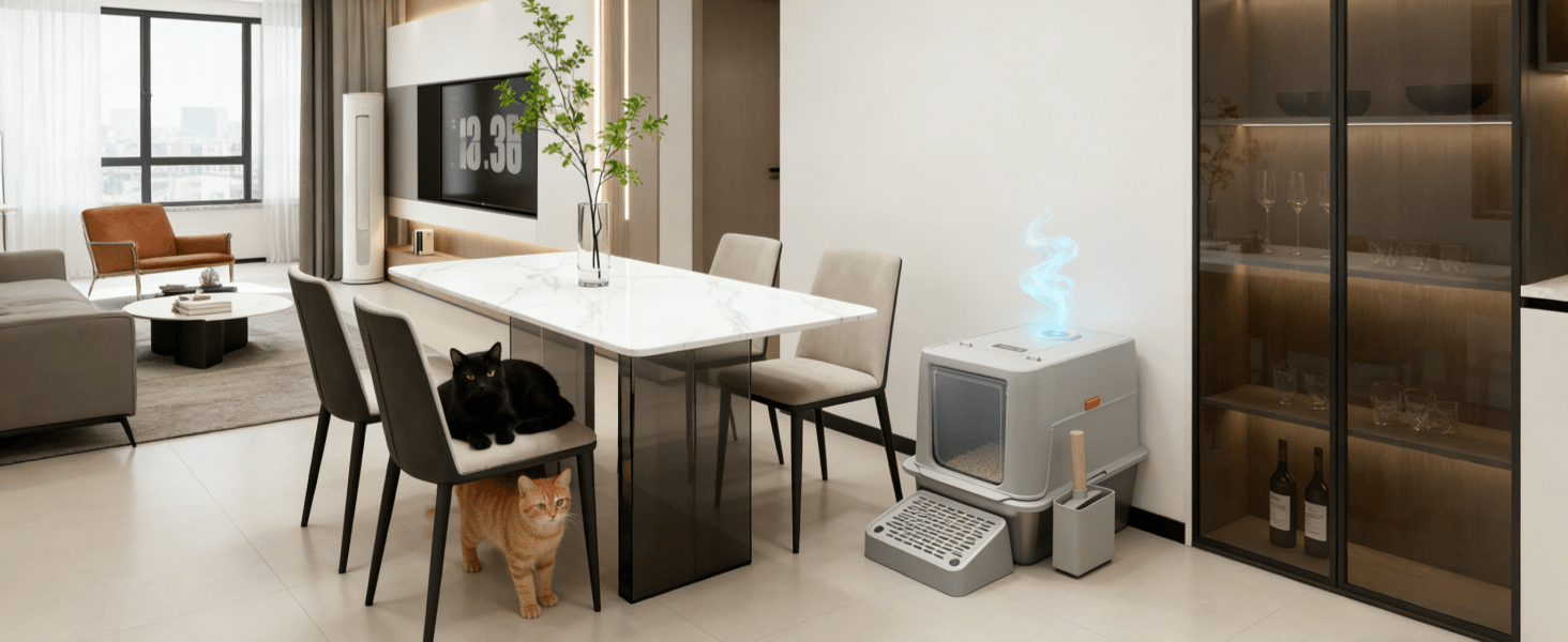 arenero inteligente acero inoxidable gatos grandes 60x40x38 centimetros control olores ideal para chile