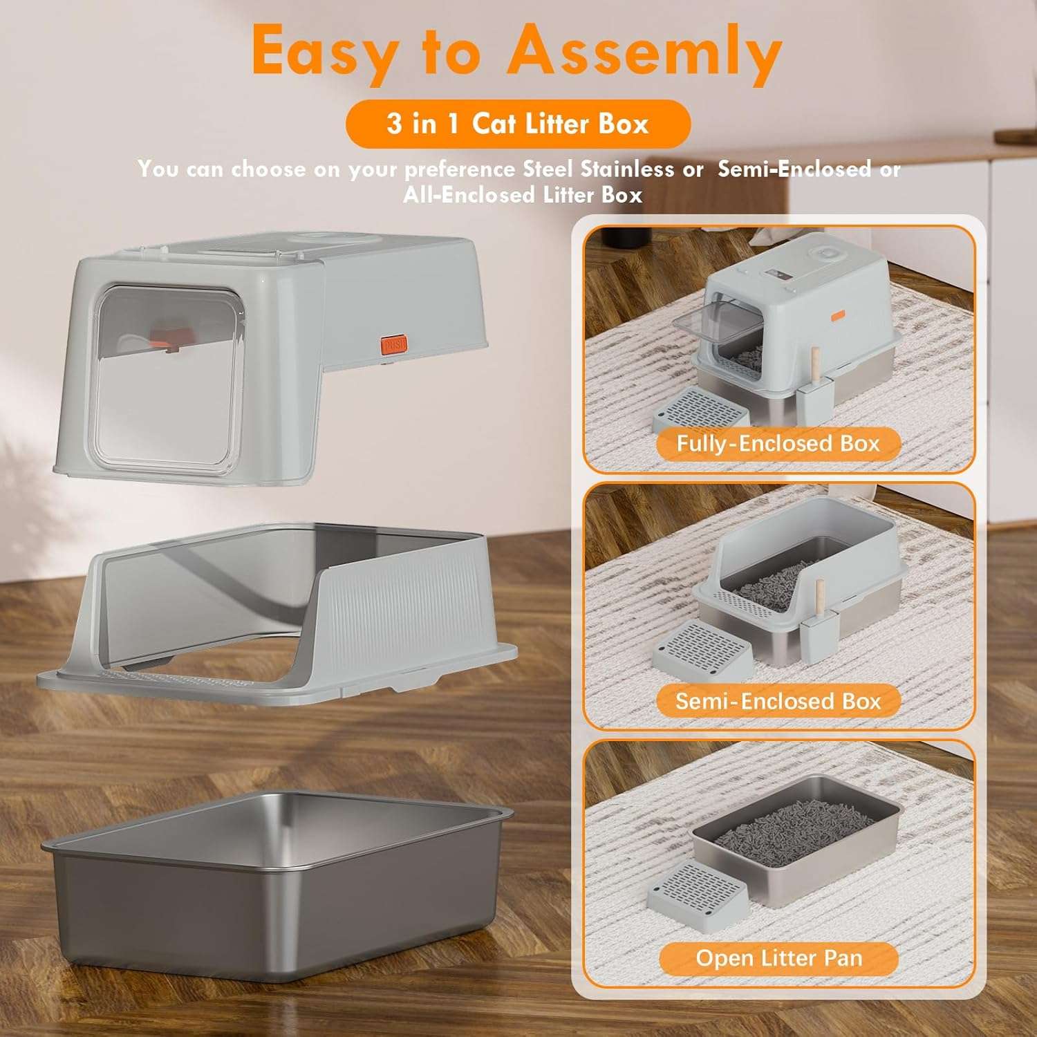 arenero inteligente acero inoxidable gatos grandes 60x40x38 centimetros control olores ideal para chile