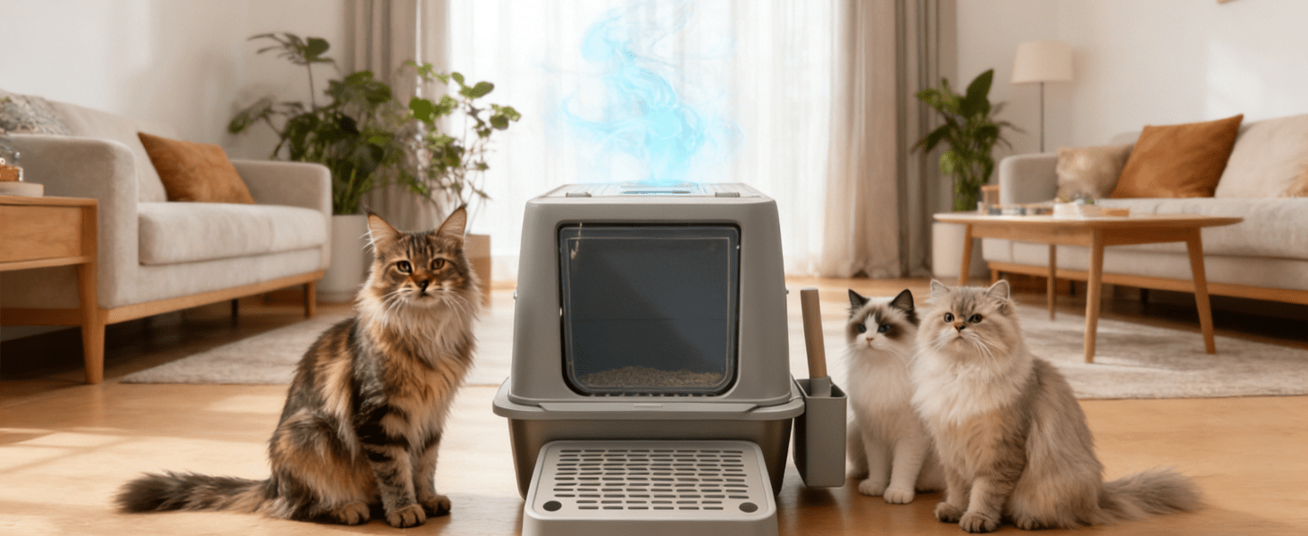 arenero inteligente acero inoxidable gatos grandes 60x40x38 centimetros control olores ideal para chile