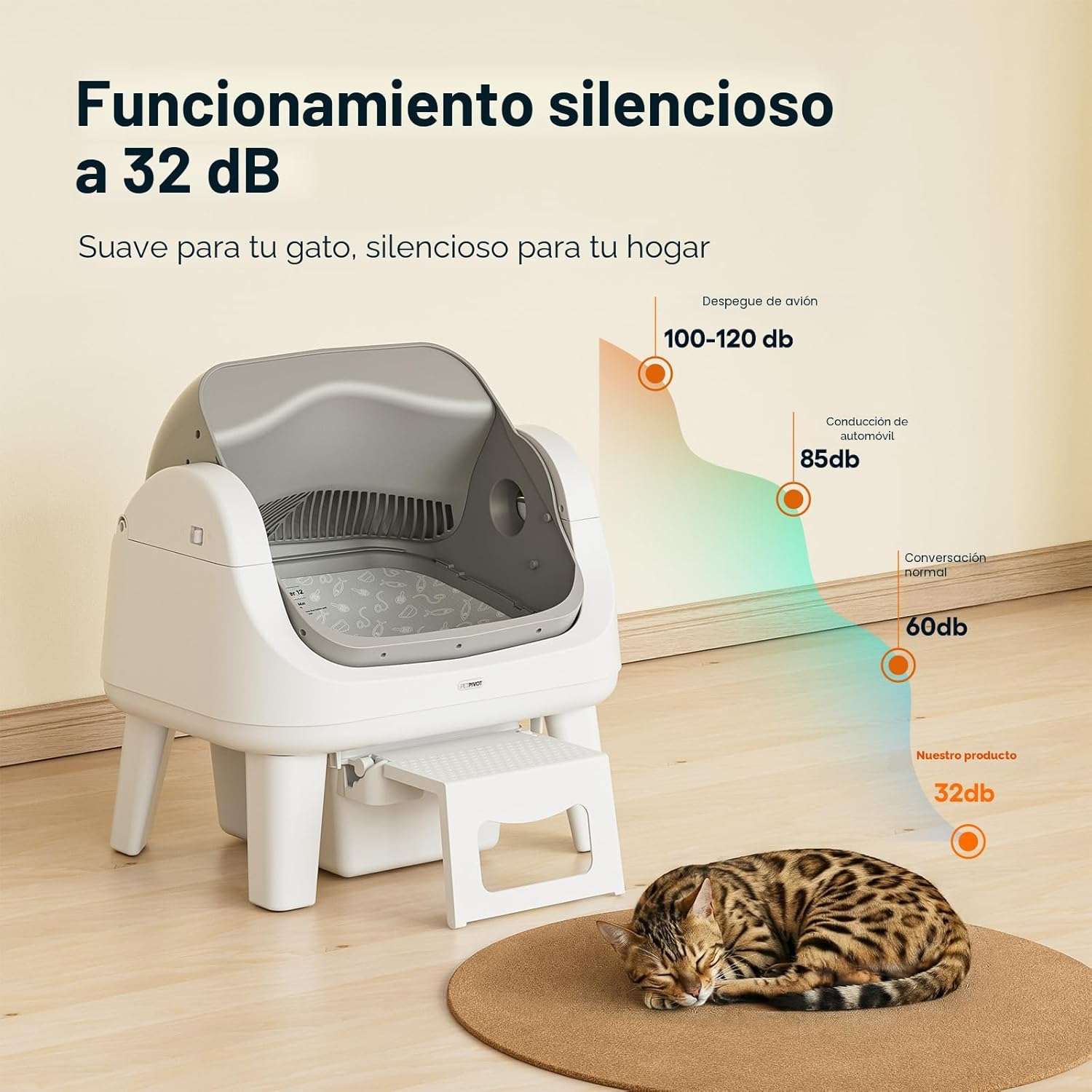 arenero automatico gatos autolimpiable abierto 54x40x55 centimetros sin wifi ideal para chile