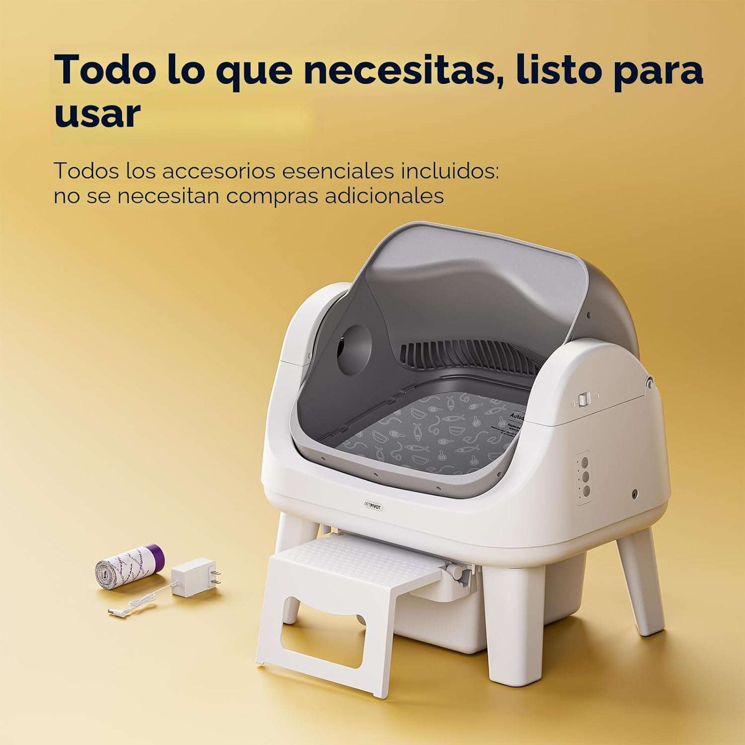 arenero automatico gatos autolimpiable abierto 54x40x55 centimetros sin wifi ideal para chile