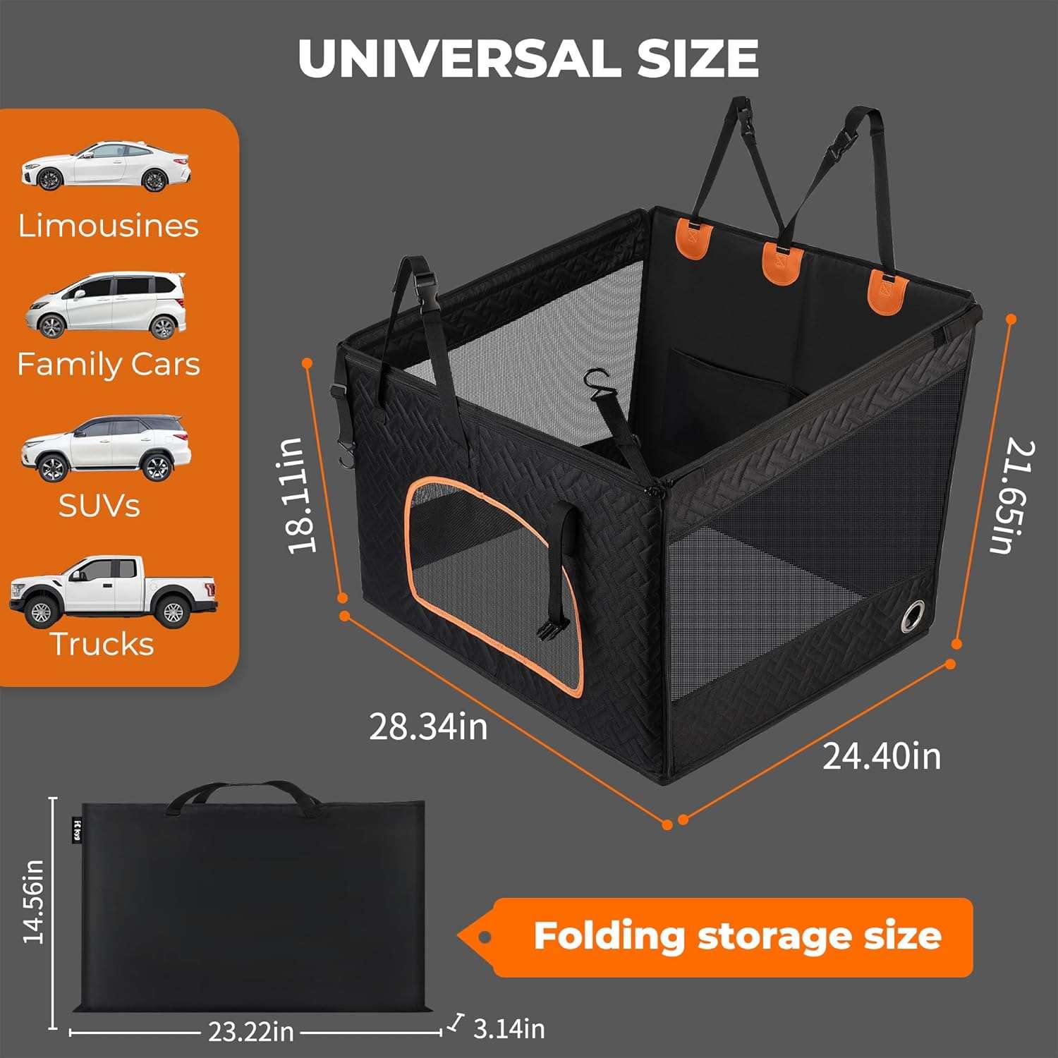 Asiento extensor de auto para perros grandes impermeable y plegable en el asiento trasero.