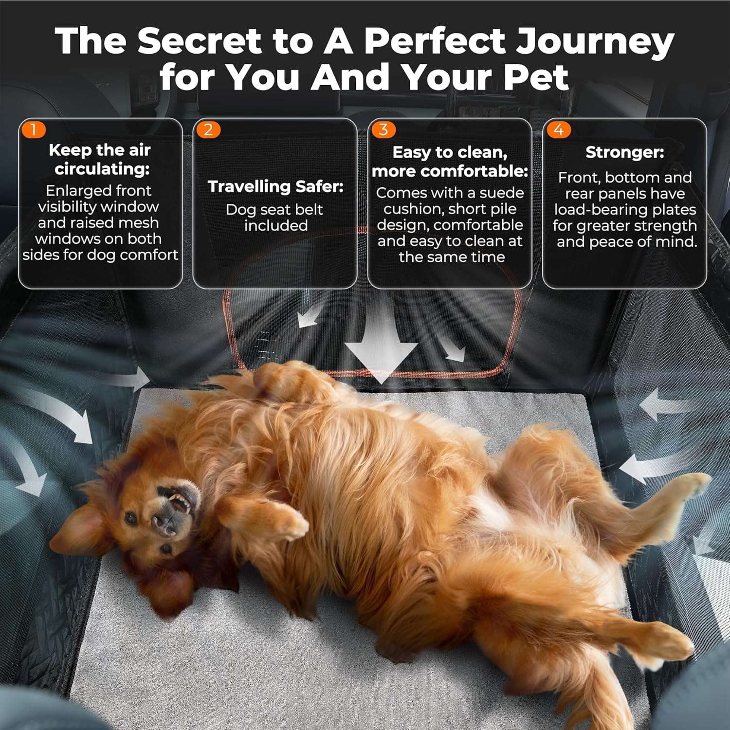 Asiento extensor de auto para perros grandes impermeable y plegable en el asiento trasero.