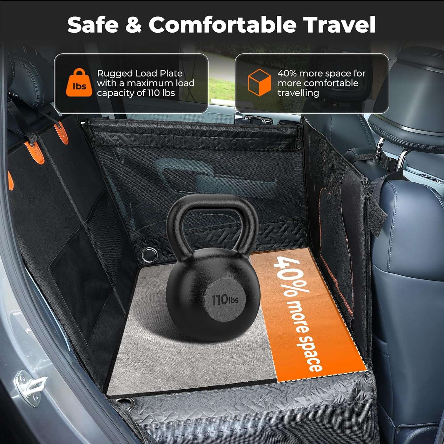 Asiento extensor de auto para perros grandes impermeable y plegable en el asiento trasero.