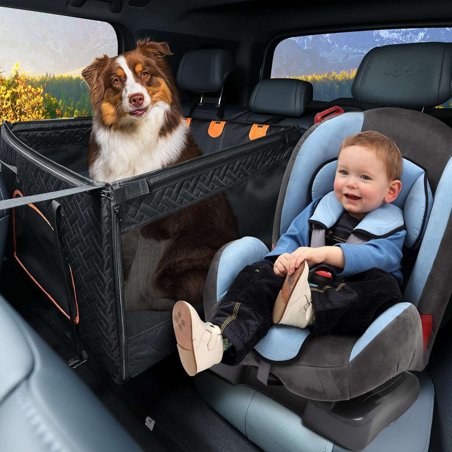 Asiento extensor de auto para perros grandes impermeable y plegable en el asiento trasero.